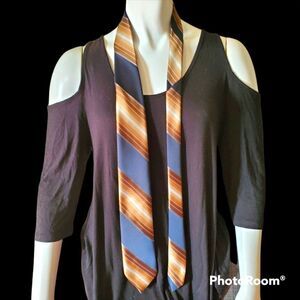 Oleg Cassini Black & Tan Striped Tie